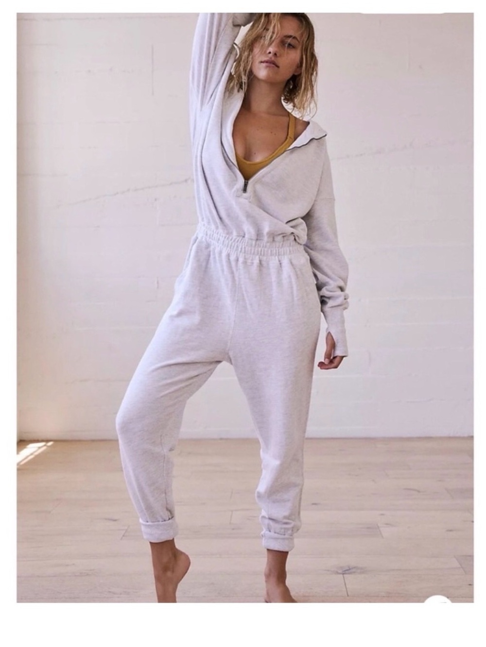 FP Movement Heather Gray Zip-Front Jumpsuit Large
